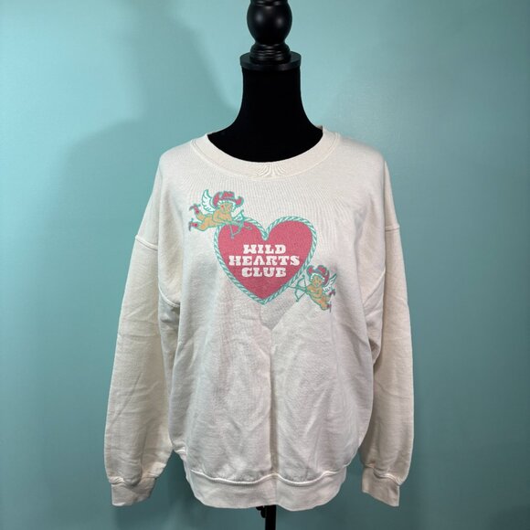 Pacsun Wild Hearts Club oversized white Cream fleece Sweatshirt    Lot J - Picture 1 of 8